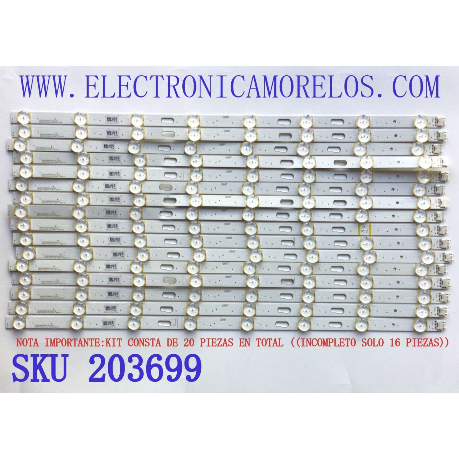 KIT DE LED'S PARA TV SAMSUNG ((INCOMPLETO SOLO 16  PIEZAS)) / NUMERO DE PARTE BN96-51978A / 51978A / V0Q8-500SMO-R0 / PANEL CY-TT050HMAV1H / MODELO QN50Q80TAFXZA / NOTA IMPORTANTE:KIT CONSTA DE 20 PIEZAS EN TOTAL